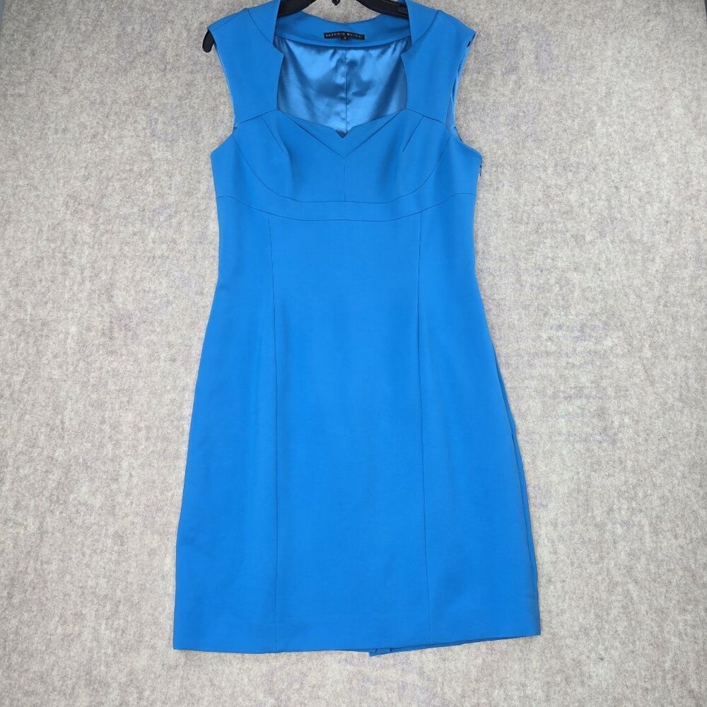 Black Halo Blue Sheath Dress With Satin Accents